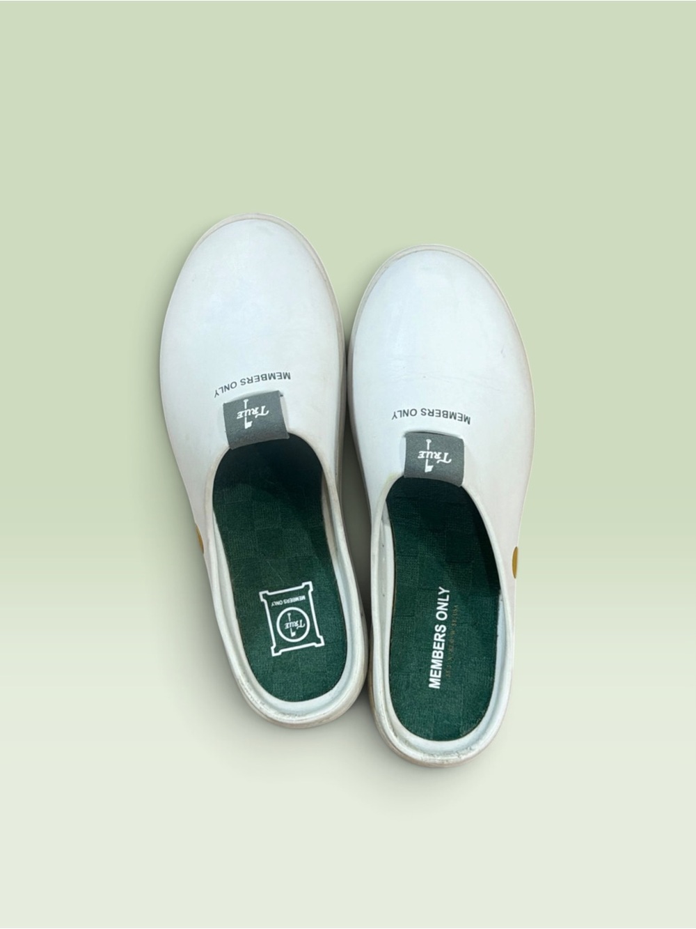 Members Only White Slip-On Loafers with Green Insole Accents